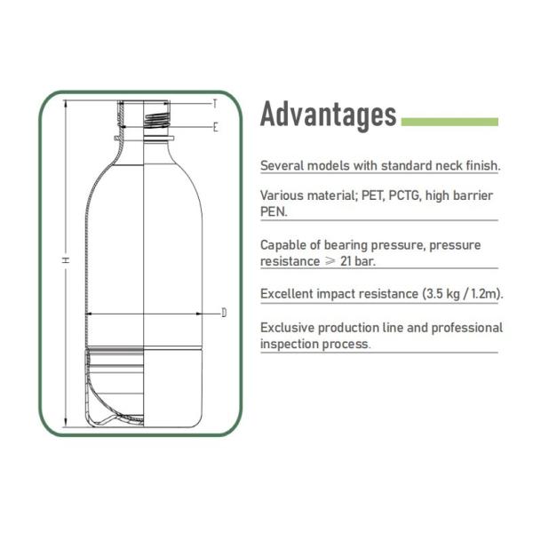 Бутылка с газированной водой без BPA 1 л Пластиковая ручка для домашних животных