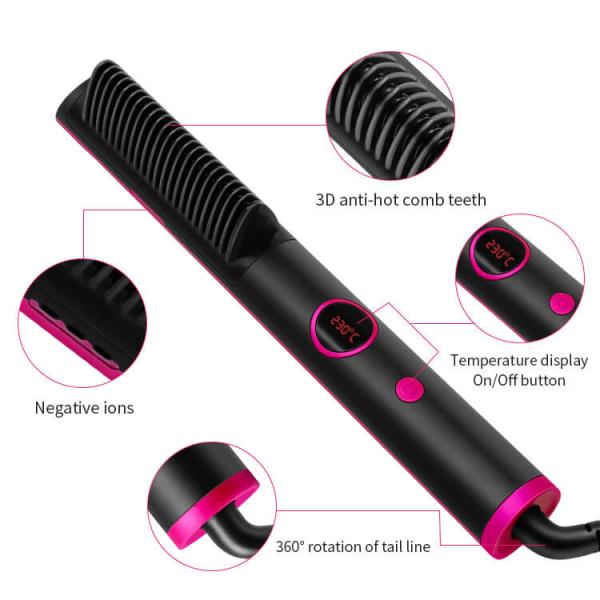 Escova de cabelo elétrica personalizada OEM/ODM Escova de alisamento de cabelo de cerâmica portátil