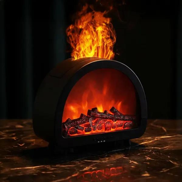 New 200ml Electric Humidifier Fireplace Flame Aromatherapy Diffuser Machine with 12-Color Changing Night Light with Remote for Home Use