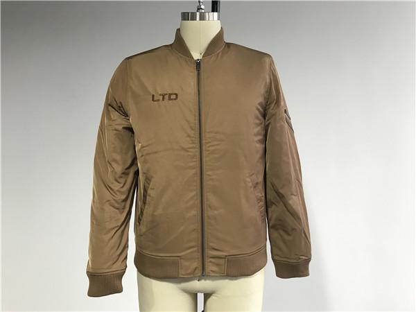 Rib / Embroidery  Pu Leather Coat Camel Polyester Nylon Bomber Puffer Jacket Tw77547