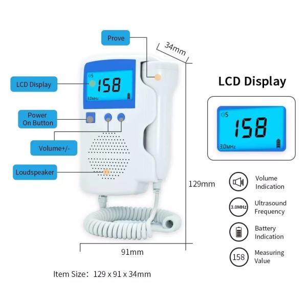 PDA Doppler fetal de la batería recargable del equipamiento médico de 3MHz 210bpm