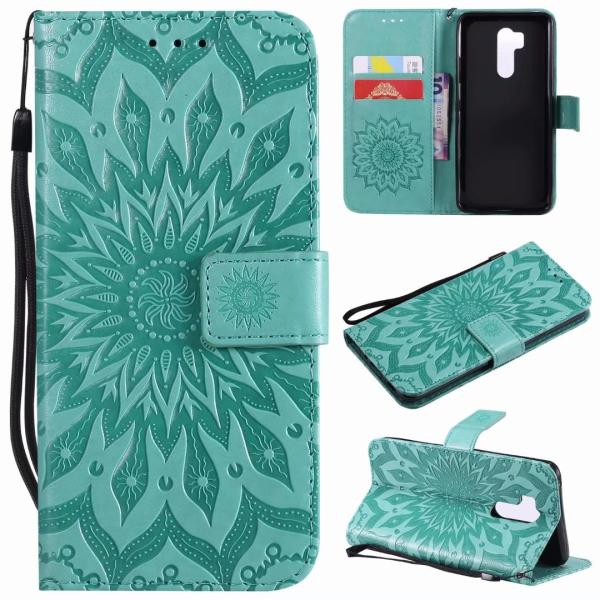 LG G7 ThinQ Leather Protective Folio Magnetic Kickstand Cover Mobile Phone Case with Sunflower Embossed