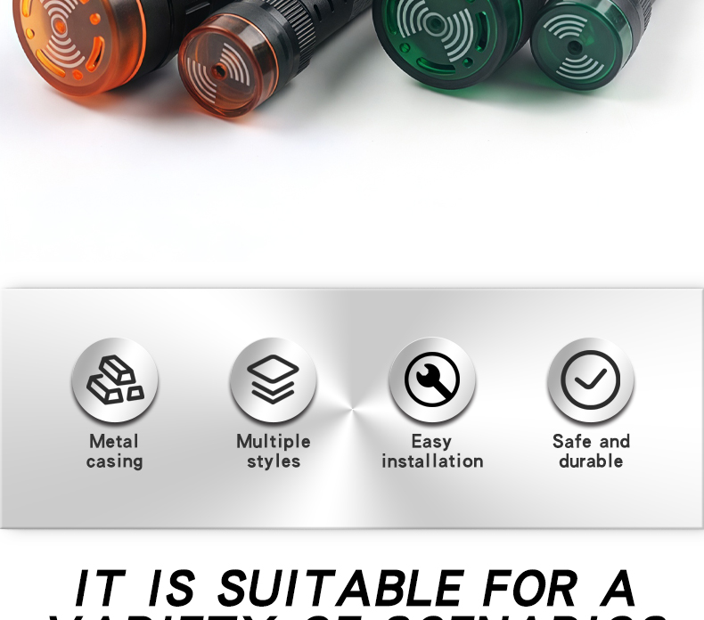 Acousto-Visual Alarm LED Buzzer Switches 16mm & 22mm Push Buttons with Loud Intermittent Light Max. 20A Current IP65 Level