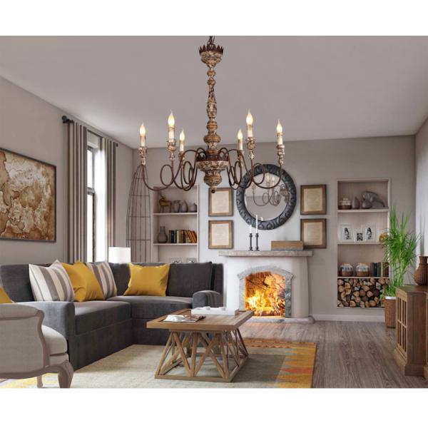 Wood frame Iron chandelier for indoor home lighting fixtures (WH-CI-62)