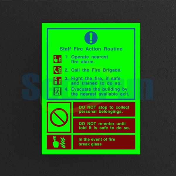 Photoluminescent Simultaneous Evacuation Printable Fire Action Notice Sign