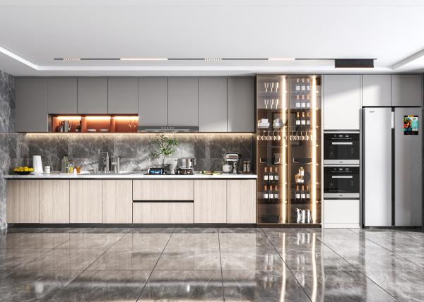 Modular Kitchen Cabinets with Backsplash & Drawer Accessories