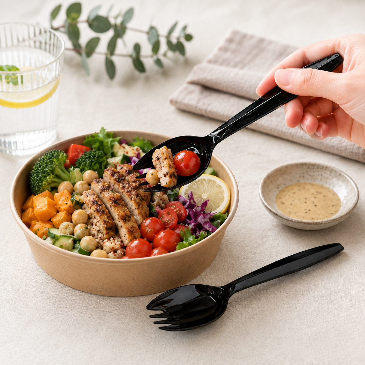 145mm Plastic Spork Catering Cutlery for Salads Pasta Takeaway Buffets
