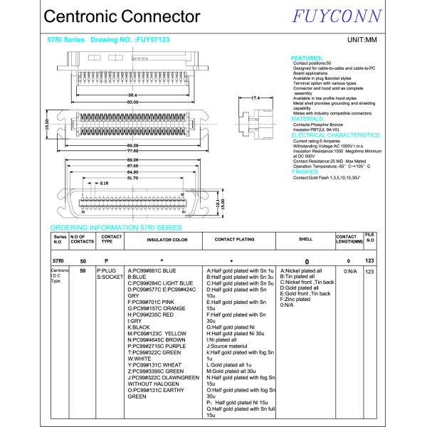 Разъем чемпиона кабеля мыжской IDC Pin RJ21 TYCO 50 с прямым выходом кабеля
