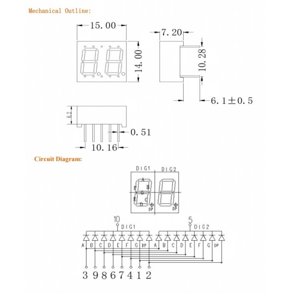 Bright LED 2 Digit 7 Segment Display 0.36 Inch Size Compatible with Digital Counters Timers and Measurement Instruments
