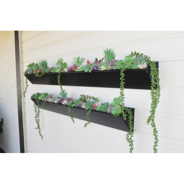 Long Square Wooden Wall Planter for Modern Succulent Display in Indoor Outdoor Garden