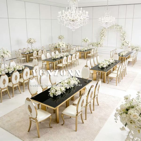 Furniture Factory Direct Sales of Stainless Steel Gold-plated Classic-style High-back Chairs Suitable for Weddings and Banquets