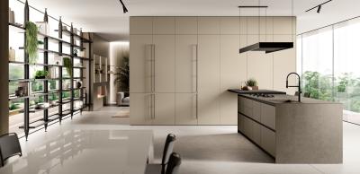 Minimalist UV Kitchen Cabinet Classic Style Customized With Bar Table