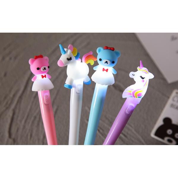 4pcs Set Heat Sensitive Erasable Ink Plastic Gel Light Pen for Trending Cartoon Bear