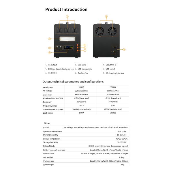 AC Adaptor Portable Solar Power Station Rechargeable Battery Type C For Home Or Camping