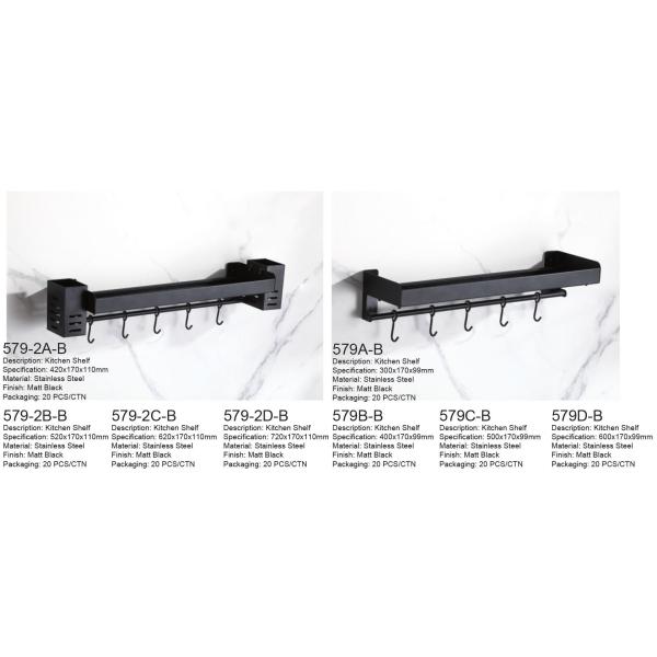 5 Hooks Wall Mounted Kitchen Shelf Space Saving Matte Black Color