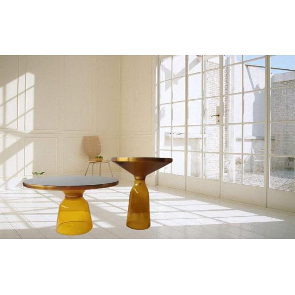 Luxury Living Room Furniture Gold Brass Black Temper Glass Top Bell Side Coffee Table