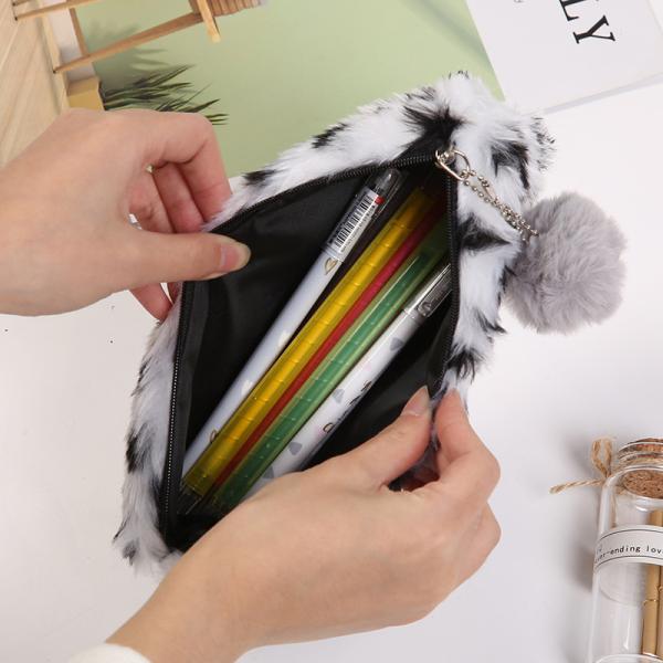 Creative Leopard Print Plush Pencil Case Cute School Bag Stationery Pencilcase Girls School Supplies Student Storage Bag