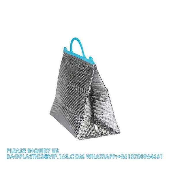 Aluminum Foil Insulated Tote Bags With Plastic Handle Reusable Cooler And Thermal Bag For Food Carry