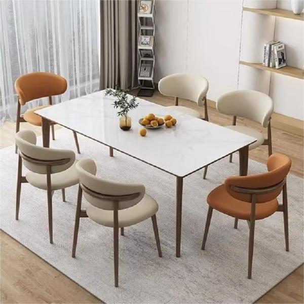 Chaise à manger en cuir en PU en bois avec dos incurvé