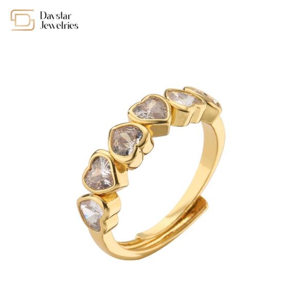 18k Gold Plated Heart Diamond Rings Adjustable Open Sweet Love Zircon