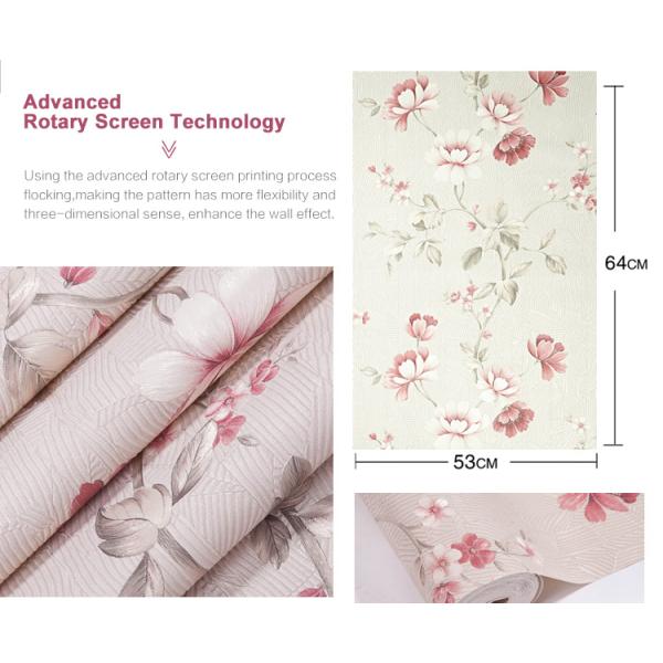Eco - friendly Light Pink Country Floral Wallpaper , Bedding Room Vinyl Wall Coverings