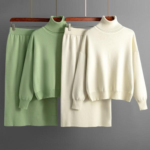 Women s Sweaters Regular Fit Free Shipping Available Now New Solid Color High Neck Sweater Half body Wrap Hip Skirt Set