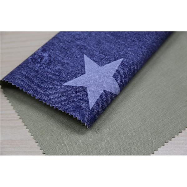 Blue Ripped Jeans Printed PU Leather With Five Stars 0.6mm For Jacket
