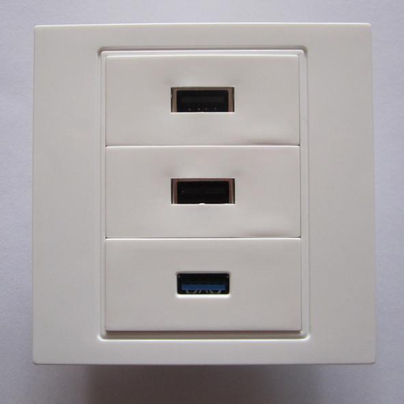 Best Quality Wall Socket White USB 3.0 + USB 2.0+ USB 2.0 Female To Female Plug Outlet