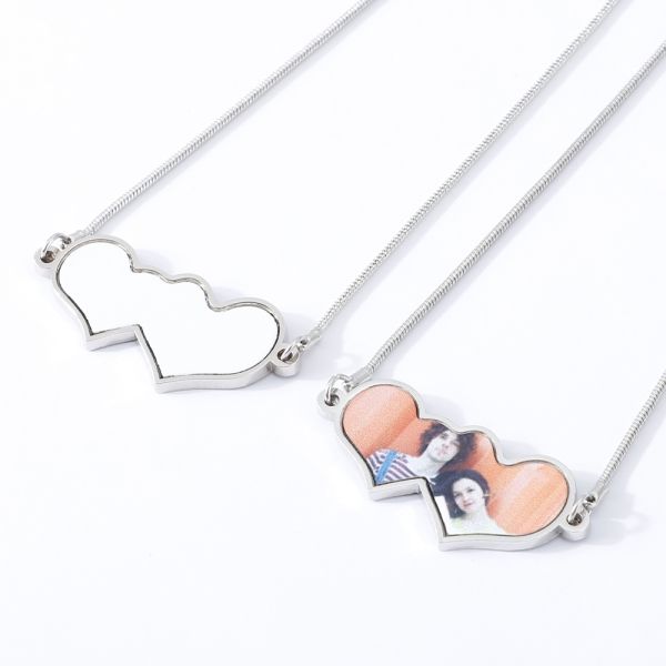 Valentine'S Day Gift Blanks Double Heart Sublimation Necklace With Aluminum Sheet
