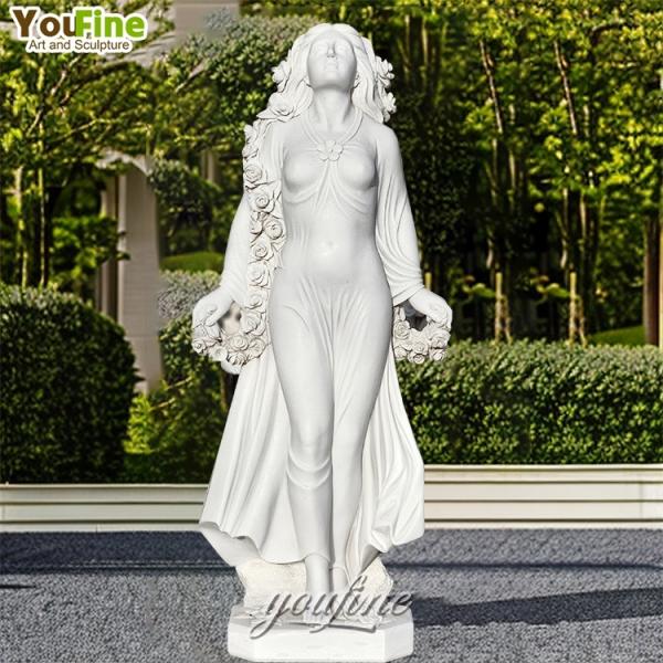 Hand Carved Life Size Outdoor Standing Onyx Marble Lady Statue