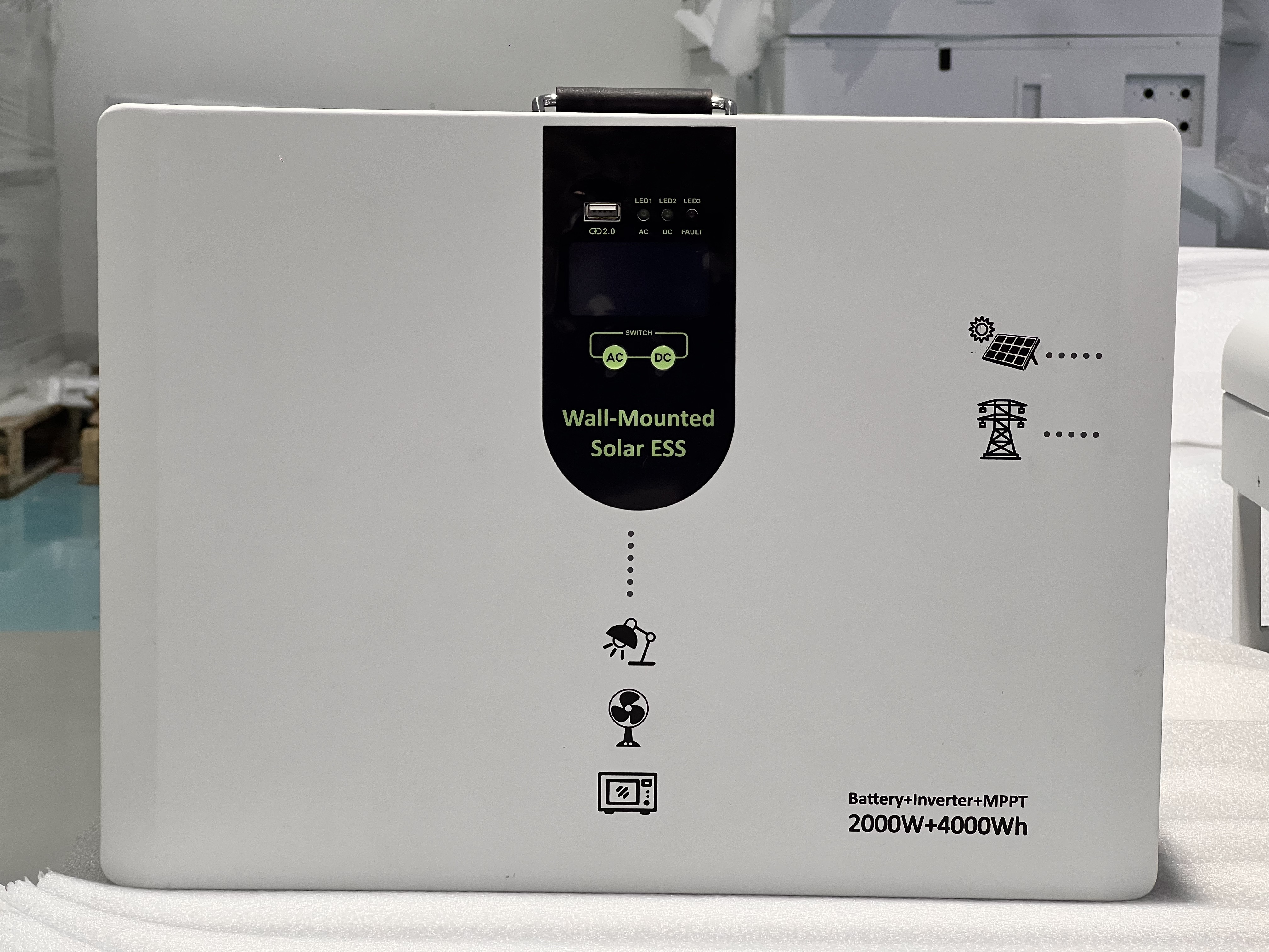 Wall‑Mounted Solar ESS 2000W 4000Wh LiFePO4 All‑in‑One Energy Storage System For Home Backup Power