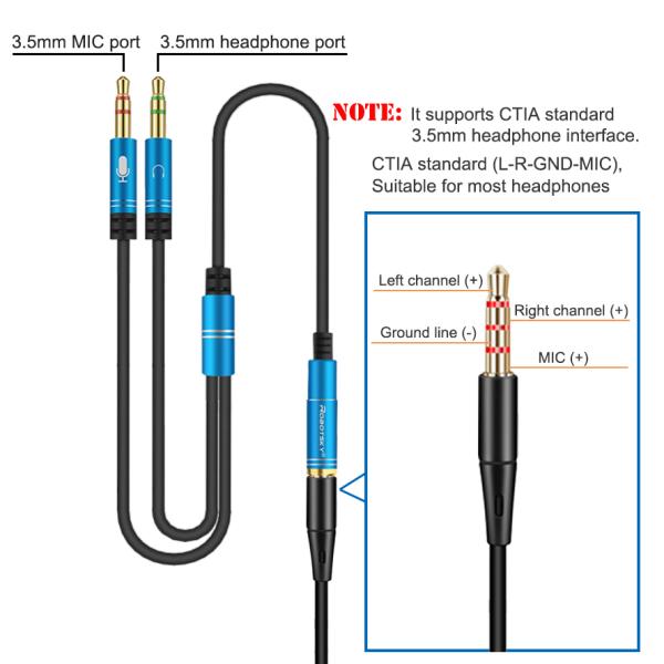CTIA 2 Male To 1 Femal  30cm AUX Extension 3.5mm Audio Cable
