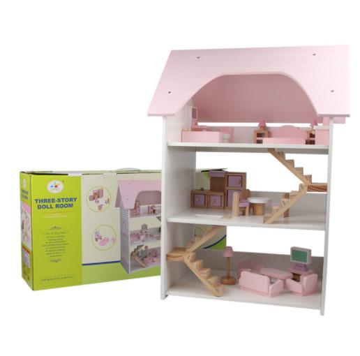 Wooden three-story villa girl DIY simulation home large house pink doll house early education educational toys