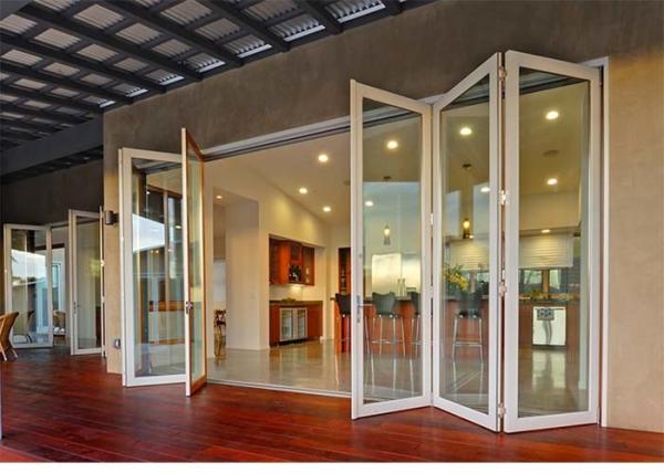 Lowes Commercial Aluminium Doors Exterior Sliding Folding French Doors Brown / White Color