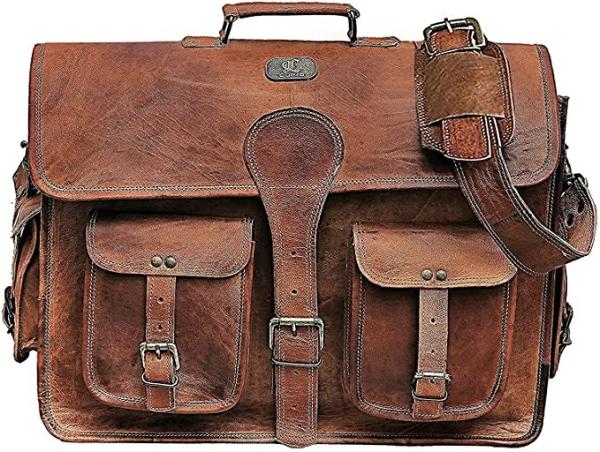 400g 14 Inch Vintage Handmade Leather Messenger Bag For Laptop Briefcase