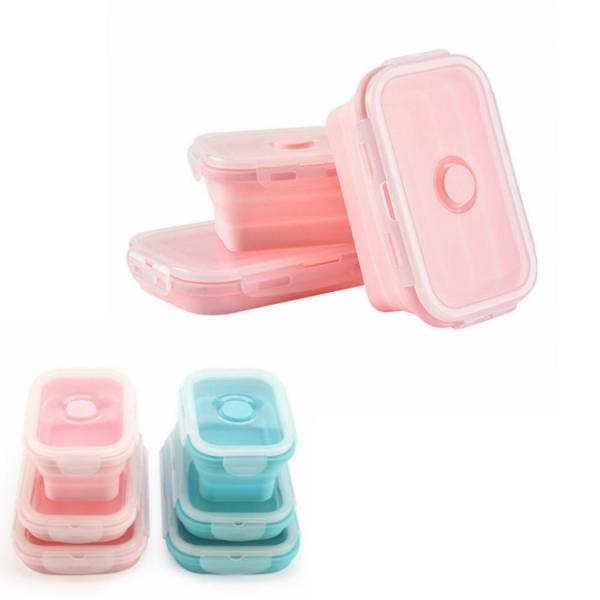 Reusable Fun Healthy Kids Silicon Rubber Collapsible Microwave Folding Lunch Boxes