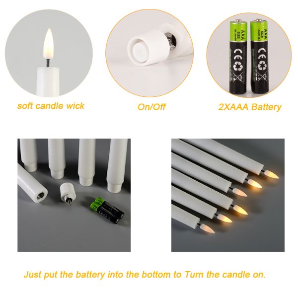 Wedding Decor 3D Flickering Candles Polished Battery Operated Electric Candles White