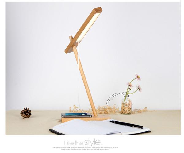 Multi Function Wood QI Charger , 10000mAh Portable LED Desk Lamp