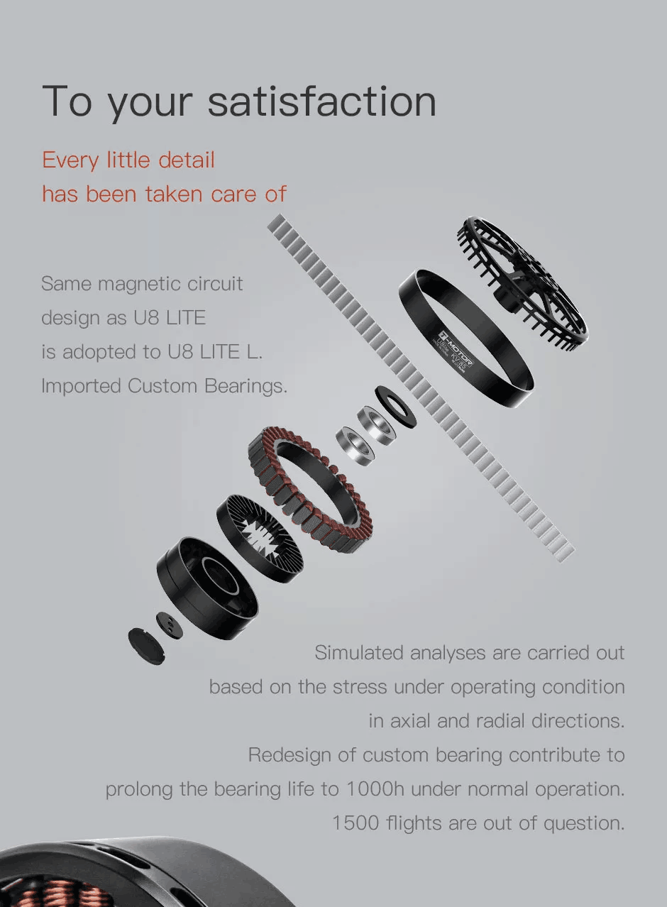 T-MOTOR U8 Lite L KV95 110 Power High Torque Efficiency Waterproof Brushless Motor Manned Multi Axis DIY