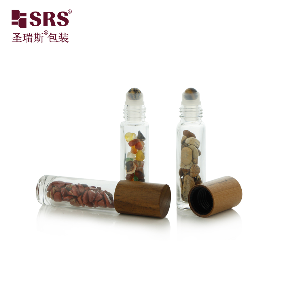 BLPM-10ML Amber Frosted Glass Roller Steel Ball Essential Oil Bottle With Wooden Cap