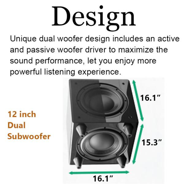 12 Inch 500 Watt Powered Subwoofer Speaker Deep Bass Home Theater System
