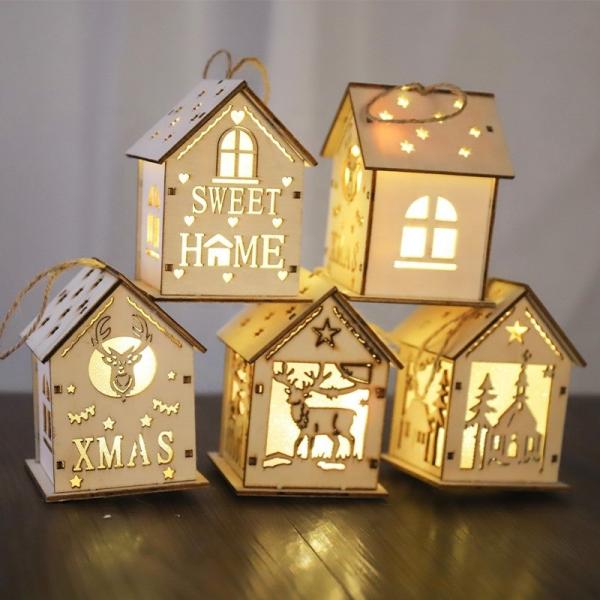 Wooden Christmas Snow House Decorations Christmas Tree Holiday Decorations