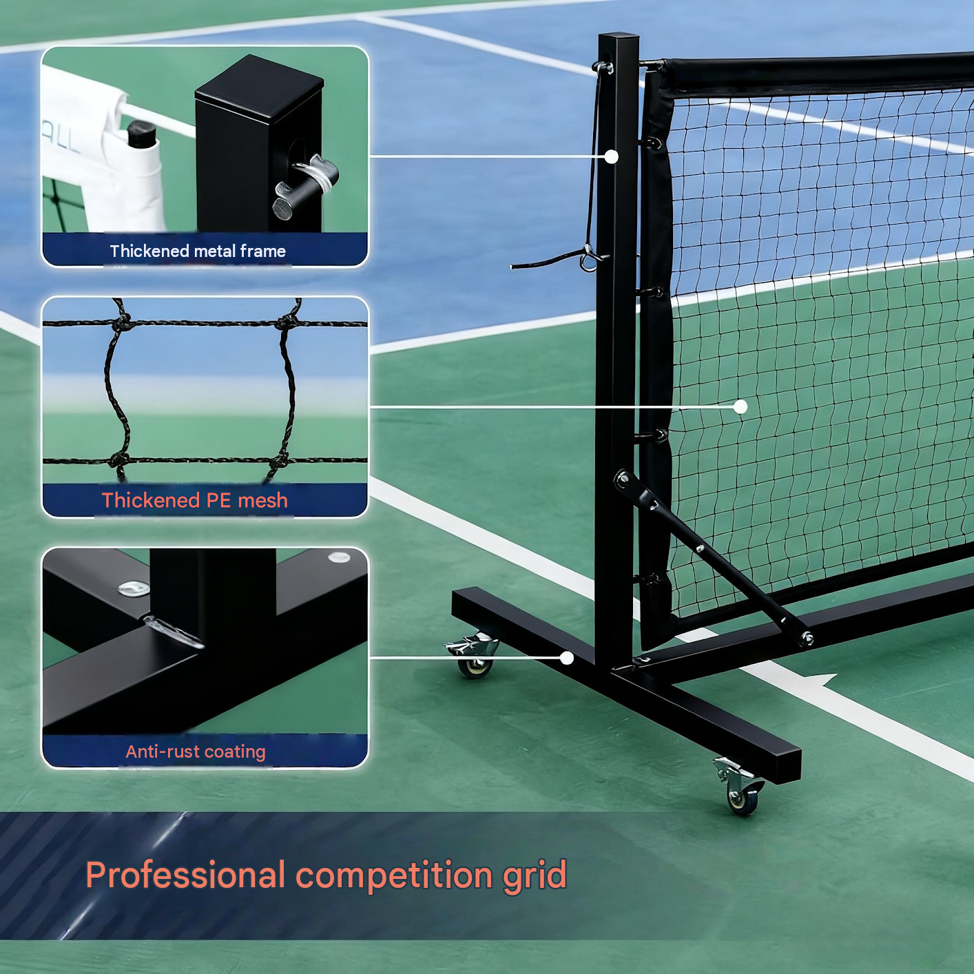 Professional-grade Pickleball Net Lightweight, Mobile Indoor Outdoor Competition Net System with Wheels