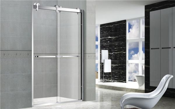 10mm Tempered Double Move Glass Shower Doors With CE certification Big Hanging Wheels Double Handles