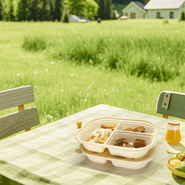 Customized 750ml Capacity 3 Compartment Industrial Compostable Corn Starch Food Container Biodegradable Lunch Box