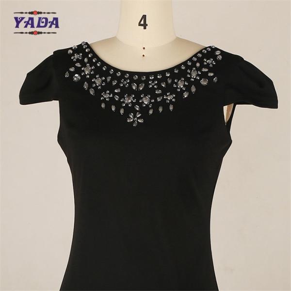 Elegante bodycon de senhoras traseira aberta midi último desenhos de festa V vestido de pescoço roupas de mulher em preço barato