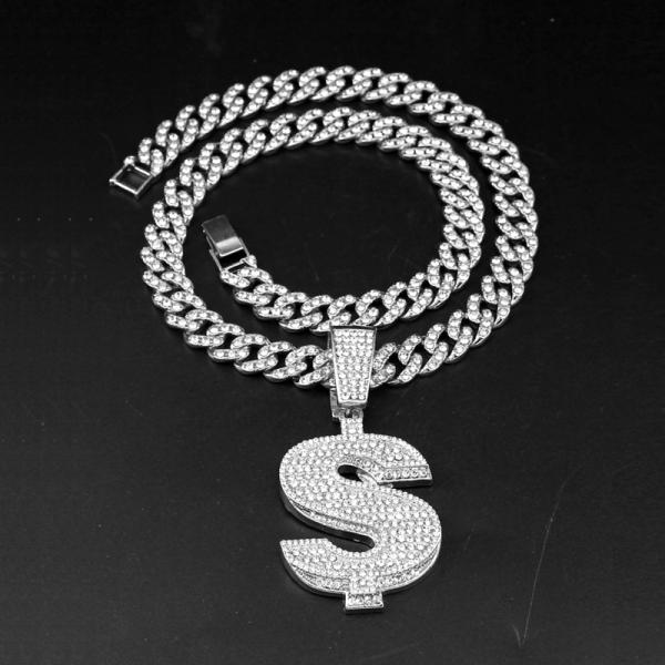 Fashion Hip Hop Big Dollar Sign Pendant Necklace Hiphop 11mm Cuban Link Chain Necklaces For Women Men Jewelry Party Gifts
