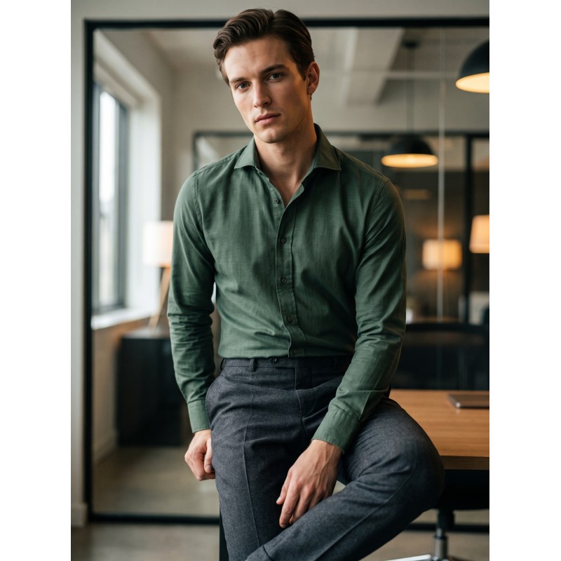 Breathable Plain End On End Shirt Fabric T8R20 End On End Broadcloth Dark Green