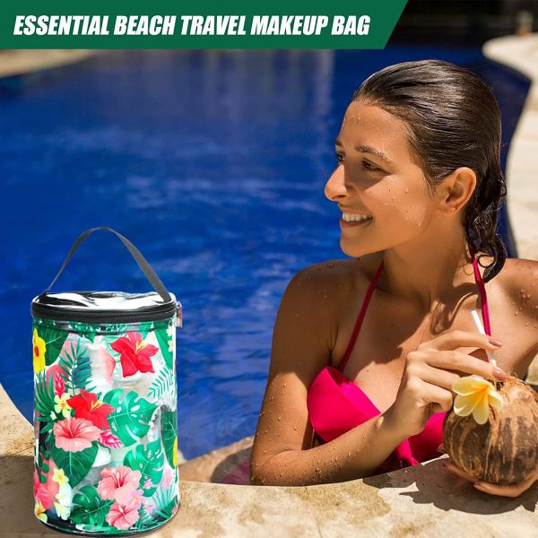 Clear Beach Makeup Bag Waterproof Toiletry Bag PVC Cosmetic Bag with Beach Survival turtle Sailboat Hawaiian Floral