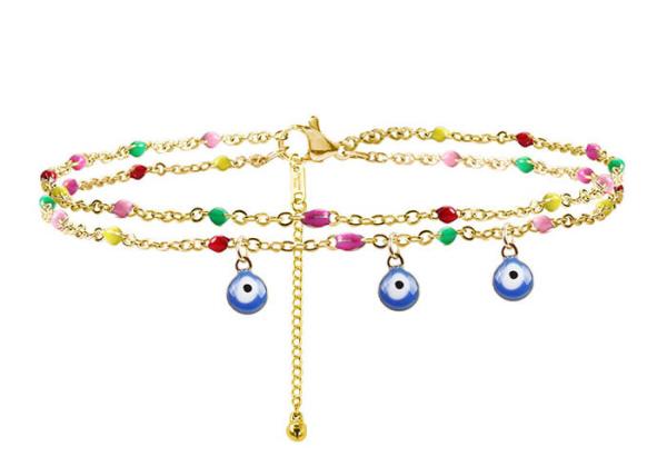 Stainless steel anklet Women's Beach Demon Eye Activity Pendant independently packaged seven-color women's foot ornament